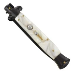 10.5" Pearl White Stiletto Automatic Knife Black Bayo -DIRECT KNIFE SALES Shop 10 Pearl White Stiletto Automatic Knife Black Bayo 1.600