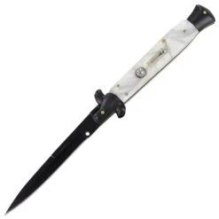 10.5" Pearl White Stiletto Automatic Knife Black Bayo -DIRECT KNIFE SALES Shop 10 Pearl White Stiletto Automatic Knife Black Bayo 2.600