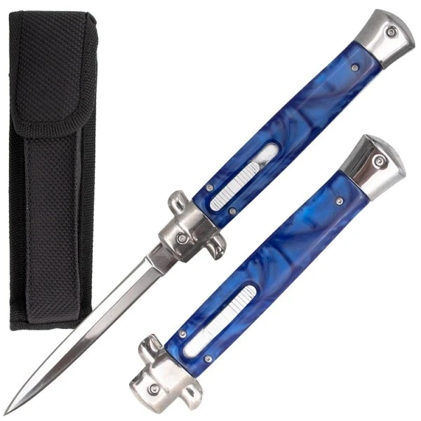 11 Inch Blue D/A OTF Stiletto Automatic Knife Satin Dagger 3 11 Inch Blue D/A OTF Stiletto Automatic Knife Satin Dagger