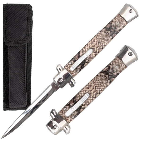 11 Inch Stiletto Bull Snake Double Action OTF Automatic Knife Satin Dagger 3 11 Inch Stiletto Bull Snake Double Action OTF Automatic Knife Satin Dagger