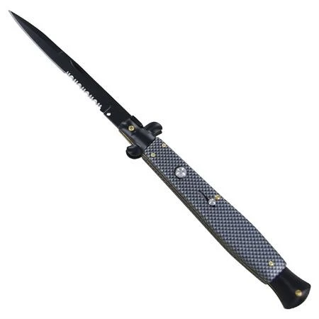 12.5" Carbon Fiber Stiletto Automatic Knife Black Bayo Serrated 3 12.5" Carbon Fiber Stiletto Automatic Knife Black Bayo Serrated