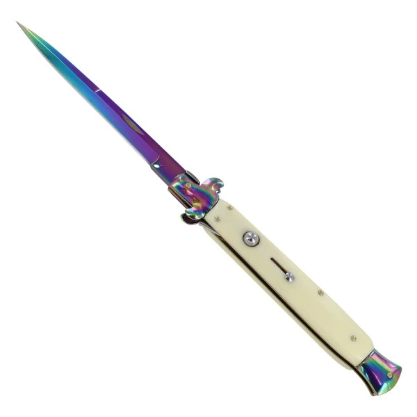 12.5" Cream Switchblade Stiletto Automatic Knife Rainbow Bayo 3 12.5" Cream Switchblade Stiletto Automatic Knife Rainbow Bayo