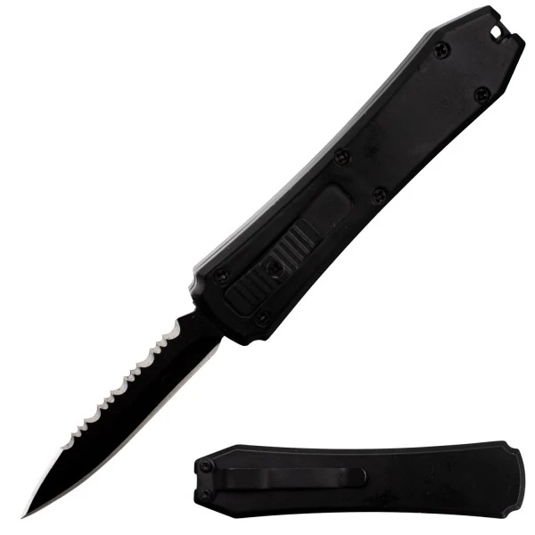 5" Mini Coffin Black D/A OTF Automatic Knife Black Dagger Serrated 3 5" Mini Coffin Black D/A OTF Automatic Knife Black Dagger Serrated