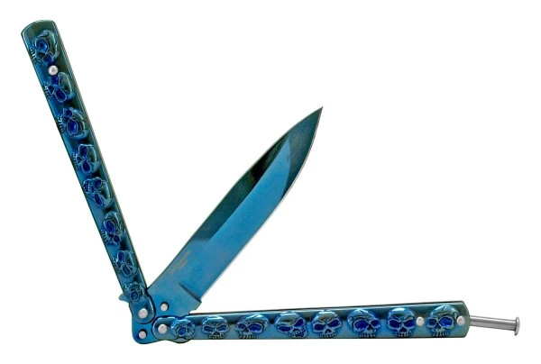 5" Stainless Steel Butterfly Knife Blue Skulls Bf-102-5 5 5" Stainless Steel Butterfly Knife Blue Skulls Bf-102-5 - Image 3