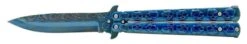 5" Stainless Steel Butterfly Knife Blue Skulls Bf-102-5
