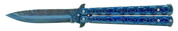 5" Stainless Steel Butterfly Knife Blue Skulls Bf-102-5 3 5" Stainless Steel Butterfly Knife Blue Skulls Bf-102-5