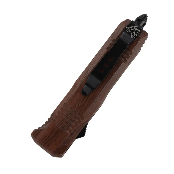 6.75" Mini Ranger OTF Wood Automatic Knife Dagger Damascus 4 6.75" Mini Ranger OTF Wood Automatic Knife Dagger Damascus - Image 2