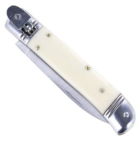 8" Classic White ABS Leverlock Automatic Knife Flat Grind Drop Point 4 8" Classic White ABS Leverlock Automatic Knife Flat Grind Drop Point - Image 2