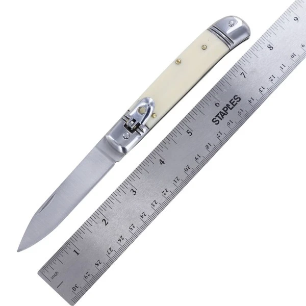 8" Classic White ABS Leverlock Automatic Knife Flat Grind Drop Point 6 8" Classic White ABS Leverlock Automatic Knife Flat Grind Drop Point - Image 4