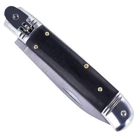 8 Inch Classic Black Wood Leverlock Automatic Knife Flat Grind Drop Point 4 8 Inch Classic Black Wood Leverlock Automatic Knife Flat Grind Drop Point - Image 2