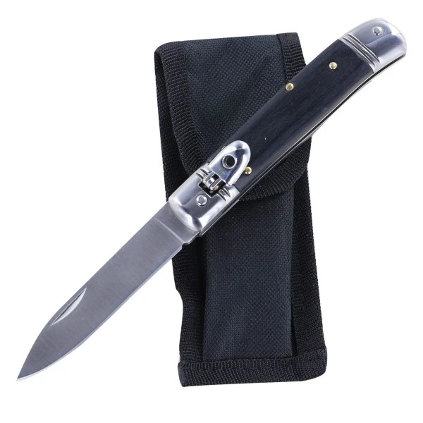 8 Inch Classic Black Wood Leverlock Automatic Knife Flat Grind Drop Point 5 8 Inch Classic Black Wood Leverlock Automatic Knife Flat Grind Drop Point - Image 3
