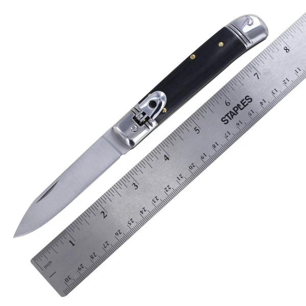 8 Inch Classic Black Wood Leverlock Automatic Knife Flat Grind Drop Point 6 8 Inch Classic Black Wood Leverlock Automatic Knife Flat Grind Drop Point - Image 4