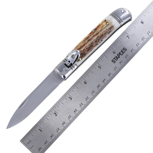 8 Inch Leverlock Automatic Knife Classic Real Stag 4 8 Inch Leverlock Automatic Knife Classic Real Stag - Image 2