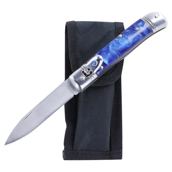 8 Inch Leverlock Automatic Knife Classic Switchblade Blue Pearl 5 8 Inch Leverlock Automatic Knife Classic Switchblade Blue Pearl - Image 3