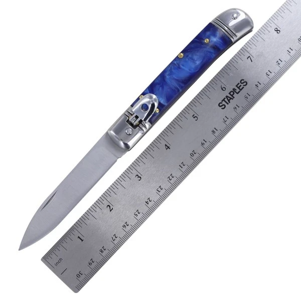 8 Inch Leverlock Automatic Knife Classic Switchblade Blue Pearl 4 8 Inch Leverlock Automatic Knife Classic Switchblade Blue Pearl - Image 2