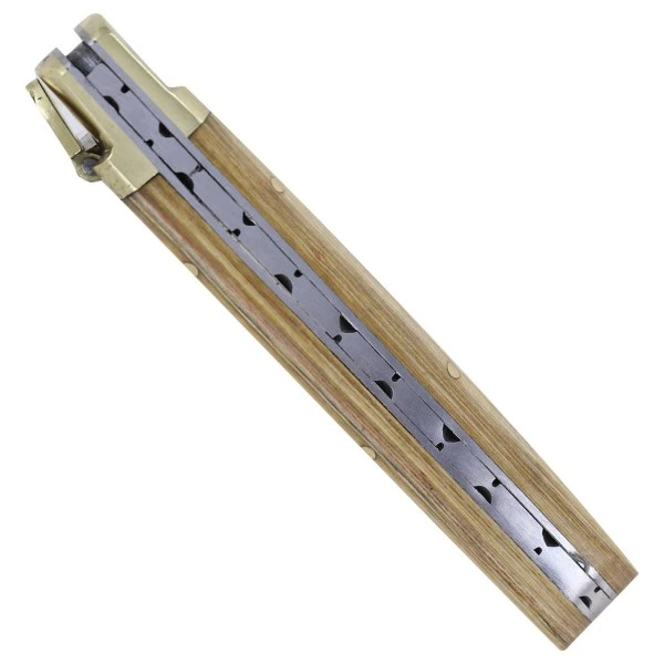 9" Leverlock Damascus Bright Wood Automatic Knife File Work 6 9" Leverlock Damascus Bright Wood Automatic Knife File Work - Image 4