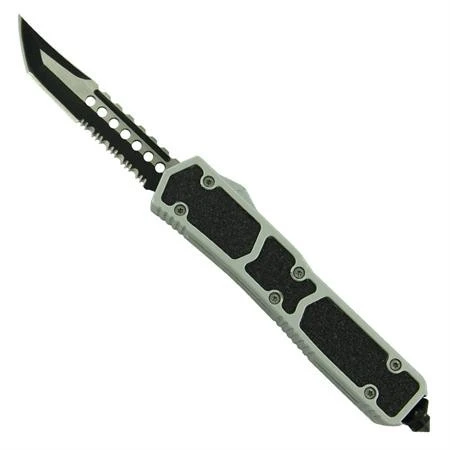 Cobra Grip Silver D/A OTF Automatic Knife Black Clip Point Serrated 3 Cobra Grip Silver D/A OTF Automatic Knife Black Clip Point Serrated