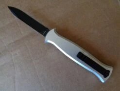 New Release -DIRECT KNIFE SALES Shop AKC EVO Silver DA OTF Italian Automatic Knife Black Drop Point 1.600