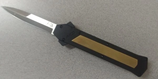 AKC F-16 Brass Switchblade D/A OTF Automatic Knife Satin Bayo 3 AKC F-16 Brass Switchblade D/A OTF Automatic Knife Satin Bayo