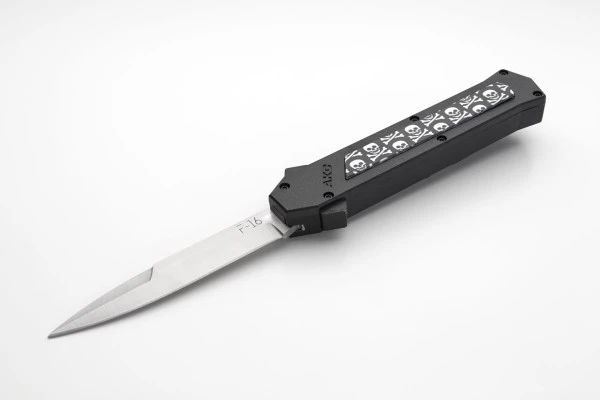 AKC F16 OTF D/A Automatic Knife Black Skulls 3 AKC F16 OTF D/A Automatic Knife Black Skulls