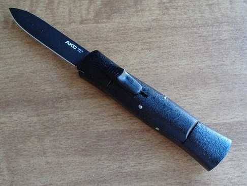 AKC Mini Concord Black D/A OTF Automatic Knife Black Flat Grind 3 AKC Mini Concord Black D/A OTF Automatic Knife Black Flat Grind