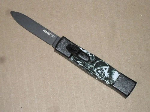 AKC Mini Concord Route 66 Black Flat Grind Italian OTF Automatic Knife 3 AKC Mini Concord Route 66 Black Flat Grind Italian OTF Automatic Knife