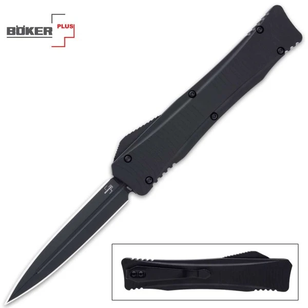 Boker Plus D/A OTF Automatic Knife Black Dagger 3 Boker Plus D/A OTF Automatic Knife Black Dagger