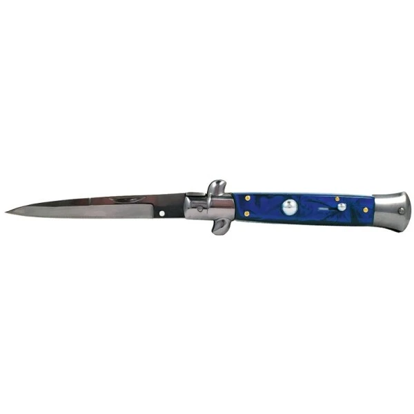 Classic Blue Stiletto Automatic Knife Satin Bayo 3 Classic Blue Stiletto Automatic Knife Satin Bayo