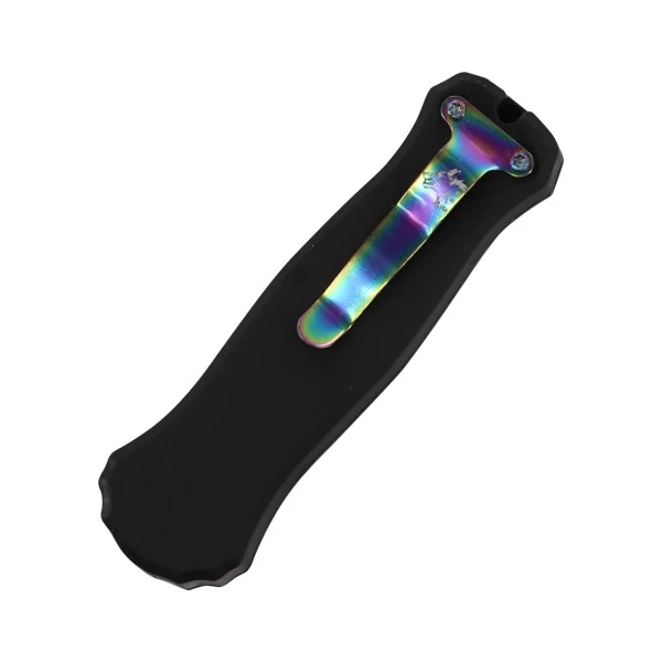 Damascus 5.5" Black D/A OTF Automatic Knife Rainbow Dagger Serrated 4 Damascus 5.5" Black D/A OTF Automatic Knife Rainbow Dagger Serrated - Image 2