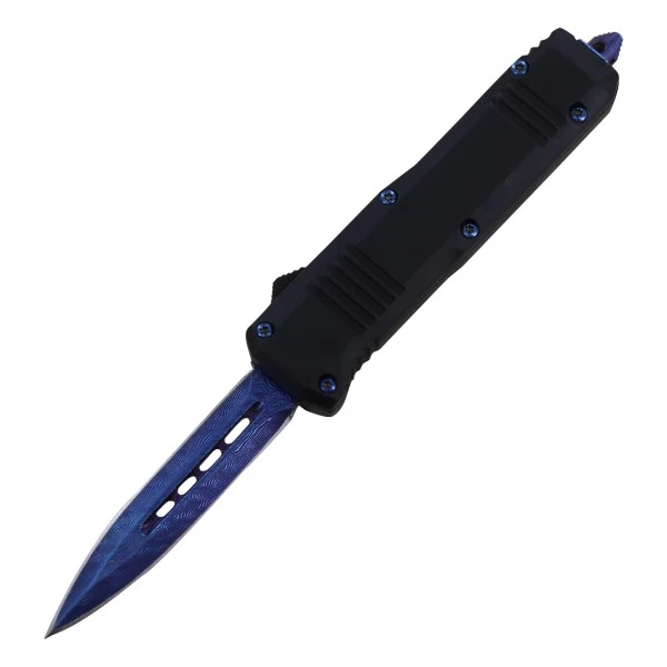 Damascus 6.75" Mini Ranger D/A OTF Black Automatic Knife Blue Dagger 4 Damascus 6.75" Mini Ranger D/A OTF Black Automatic Knife Blue Dagger - Image 2