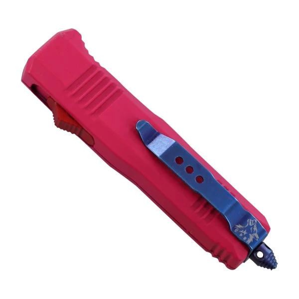 Damascus 6.75" Mini Ranger D/A OTF Pink Automatic Knife Blue Dagger 4 Damascus 6.75" Mini Ranger D/A OTF Pink Automatic Knife Blue Dagger - Image 2