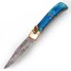 Damascus Automatic Lever Lock Knife Blue Bone 2 Damascus Automatic Lever Lock Knife Blue Bone -DIRECT KNIFE SALES Shop Damascus Automatic Leverlock Knife Blue Bone.600