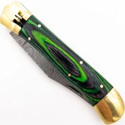 Damascus Green Wood Lever Lock Automatic Knife File Work -DIRECT KNIFE SALES Shop Damascus Green Wood Lever Lock Automatic Knife File Work 2.600