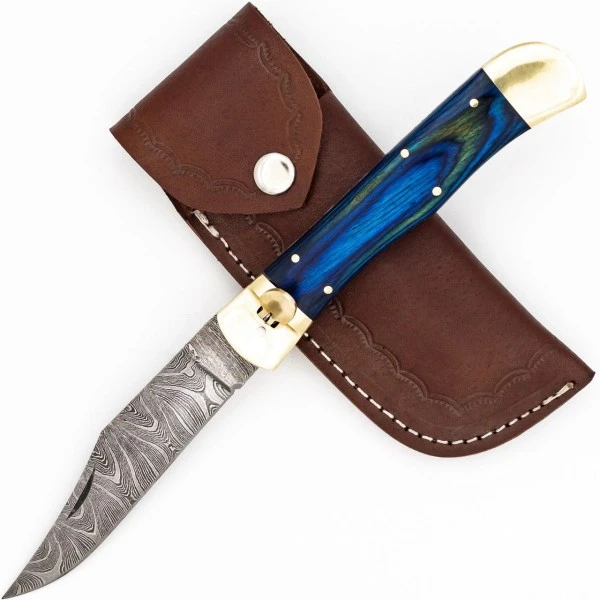 Damascus Ocean Wood Lever Lock Automatic Knife File Work 3 Damascus Ocean Wood Lever Lock Automatic Knife File Work