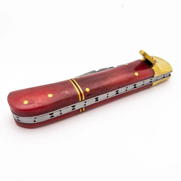 Damascus Red Bone Leverlock Automatic Knife Clip Point 4 Damascus Red Bone Leverlock Automatic Knife Clip Point - Image 2