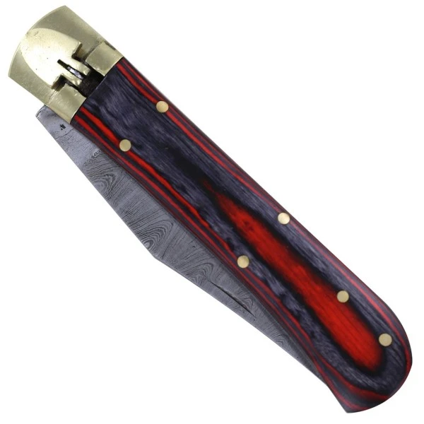 Damascus Red Wood Leverlock Automatic Knife File Work 4 Damascus Red Wood Leverlock Automatic Knife File Work - Image 2