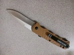 Delta Force Tan Side Opening Automatic Knife Silver Drop Serrated -DIRECT KNIFE SALES Shop Delta Force Tan Side Opening Automatic Knife Silver Drop Serrated 1.600