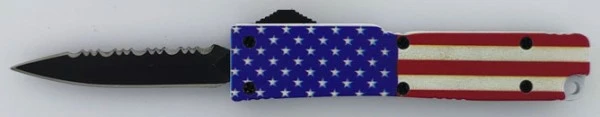 Firecracker 5" Mini D/A OTF Automatic Knife USA Flag Black Dagger Serrated 4 Firecracker 5" Mini D/A OTF Automatic Knife USA Flag Black Dagger Serrated - Image 2