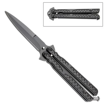 Gear Head Black Spear Point Butterfly Knife 3 Gear Head Black Spear Point Butterfly Knife