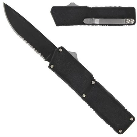Lightning Black OTF Automatic Knife Black Serrated Blade 3 Lightning Black OTF Automatic Knife Black Serrated Blade