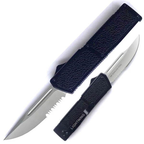 Lightning Model 2 Black D/A OTF Automatic Knife Satin Drop Point Serrated 3 Lightning Model 2 Black D/A OTF Automatic Knife Satin Drop Point Serrated
