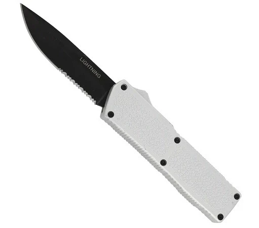 Lightning Model 3 Silver D/A OTF Automatic Knife Black Drop Point Serrated 3 Lightning Model 3 Silver D/A OTF Automatic Knife Black Drop Point Serrated