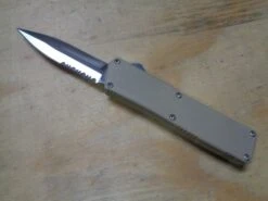 Lightning Tan D/A OTF Automatic Knife Satin Dagger Serrated