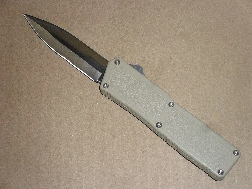 Lightning Tan OTF D/A Satin Double Edge Automatic Knife 3 Lightning Tan OTF D/A Satin Double Edge Automatic Knife