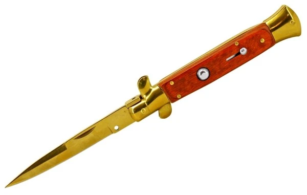 Milano Wood Stiletto Automatic Knife Gold Bayo 9 Inch 3 Milano Wood Stiletto Automatic Knife Gold Bayo 9 Inch