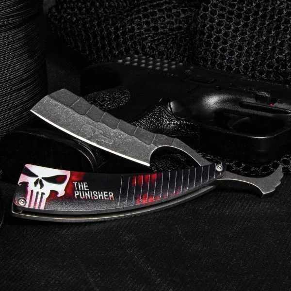 Punisher Folding Straight Razor Knife Stonewashed 3 Punisher Folding Straight Razor Knife Stonewashed