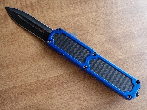 Titan Blue Carbon Fiber D/A OTF Automatic Knife Black Dagger 4 Titan Blue Carbon Fiber D/A OTF Automatic Knife Black Dagger - Image 2