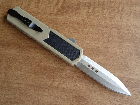 Titan Tan Carbon Grip D/A OTF Automatic Knife Satin Dagger 4 Titan Tan Carbon Grip D/A OTF Automatic Knife Satin Dagger - Image 2